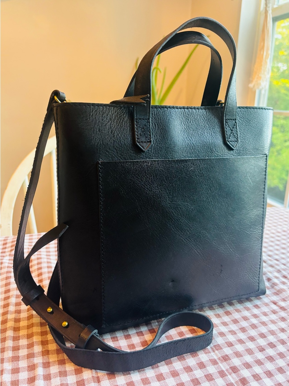 Madewell Black Leather Tote Bag with Crossbody Strap